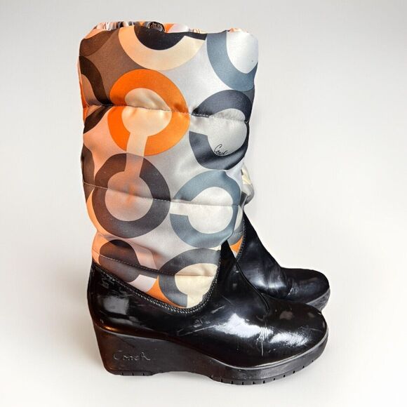 Coach Optic Art Charm Signature Logo Puffer Winter Boots Woman’s Size 9.5B - Picture 1 of 7